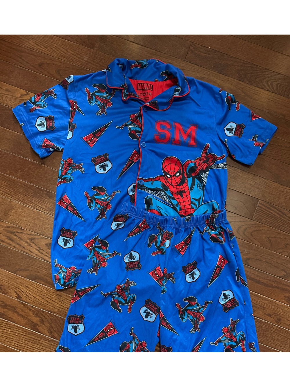 Marvel Spider-Man Blue Kids Pajama Shorts Set, size large